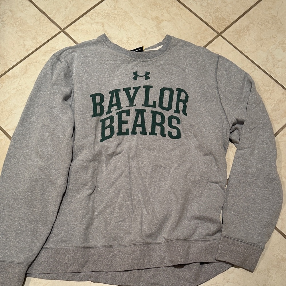 Under Armour Gray Crewneck light sweatshirt with Green Baylor Bears Logo size XL